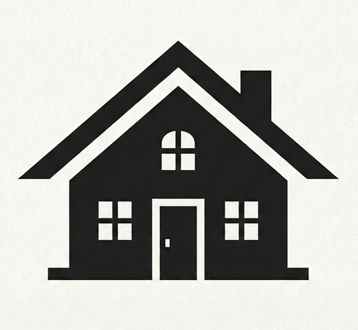 Black icon of a house with windows and door above text Black Residential Home Services